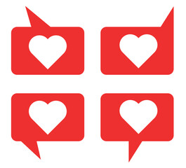 Bubbles with hearts. Set of red bubbles. Bubbles for likes.