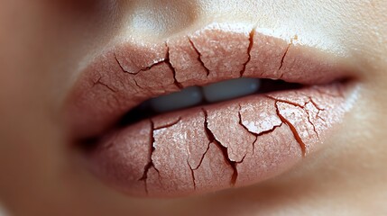 Close-Up of Chapped and Cracked Lips Emphasizing Dryness