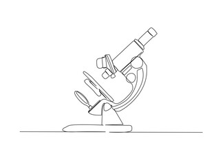 Continuous one line drawing of microscope - laboratory equipment. Microscope in single line draw illustration. Editable stroke.