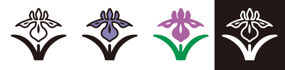 紫色の花のアイコン。花菖蒲、あやめ。初夏の花。