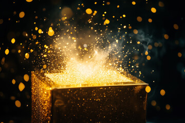 Luxury raffle prize box slowly opening to reveal sparkling contents and create an exciting atmosphere of anticipation and allure