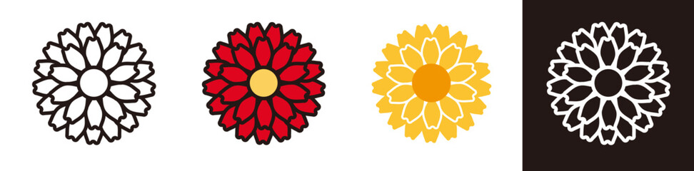 花のアイコン。ガーベラやキク科など、花びらが多い植物。季節の花。