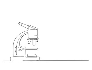 Continuous one line drawing of microscope - laboratory equipment. Microscope in single line draw illustration. Editable stroke.