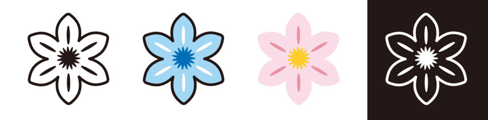 花のアイコン。クレマチスのベクター素材。満開の花びら。