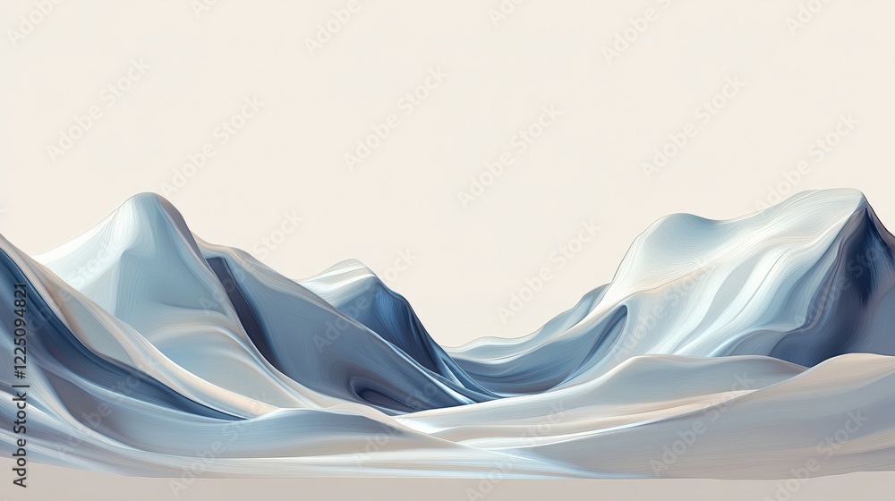 Poster abstract representation of flowing blue mountains with smooth curves and soft textures