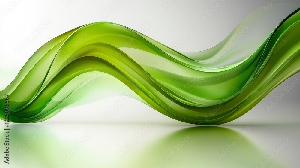Aufkleber abstract green wave form with subtle light reflections on a white background. the wave is translucen