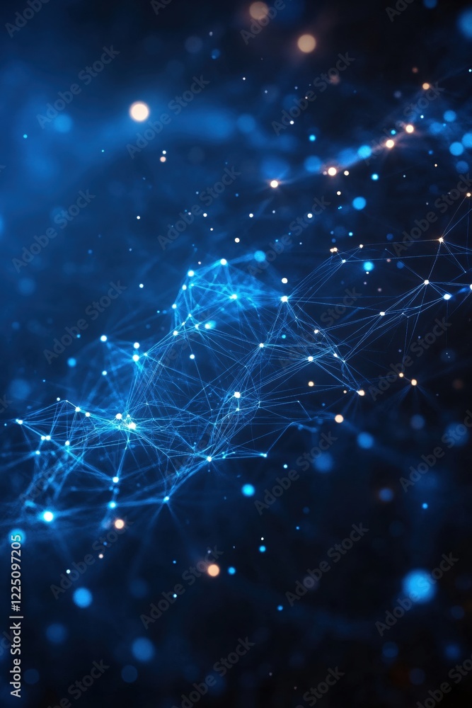 Poster abstract network connection with glowing nodes and lines on a dark blue gradient background