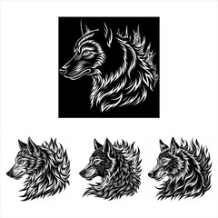 Stylized Wolf Head Illustrations With Intricate Line Art and Detail