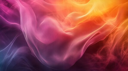 Fototapeta premium Abstract image of flowing, multicolored particles forming dynamic waves. Predominantly warm colors such as orange, red, and purple are visible