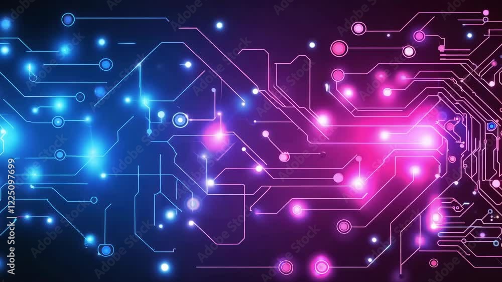 Poster a circuit board background displaying radiant lights and detailed patterns, showcasing modern techno