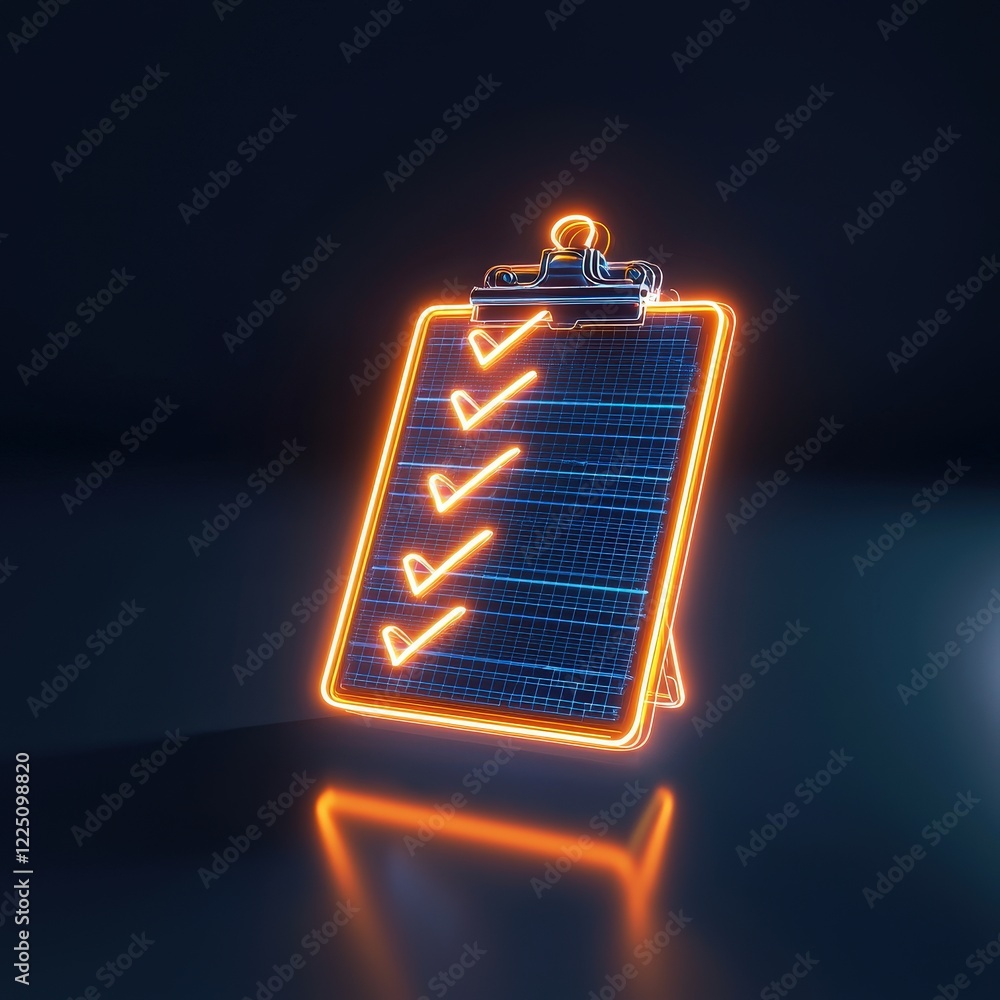 Poster checklist on a glowing clipboard with completed tasks highlighted