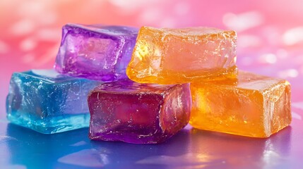 Colorful candy with multi colored pieces of marmalade isolated on a colorful background