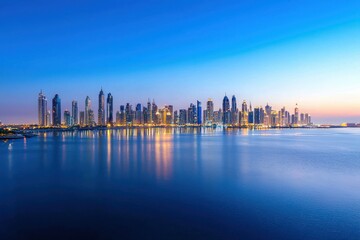 Obraz premium Enchanting twilight skyline view of a city with twinkling lights gigapixel photography urban environment aesthetic perspective