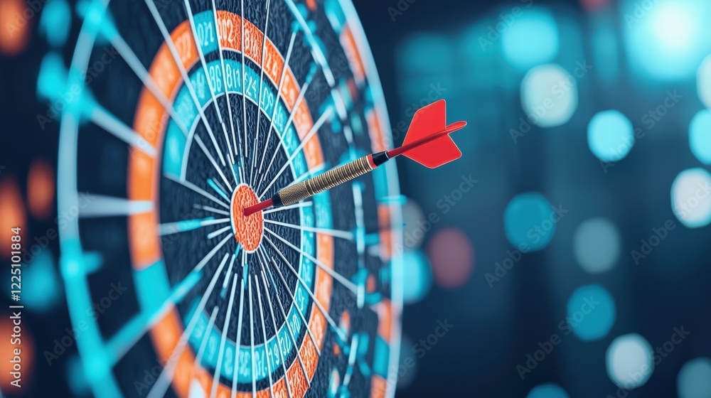 Poster close-up of a dart hitting the center of a bullseye surrounded by data points