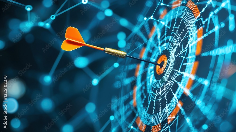 Poster close-up of a dart hitting the center of a bullseye surrounded by data points