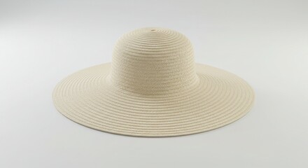 Wide Brim Straw Sun Hat Isolated on White Background