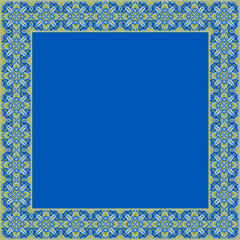 Vector illustration frame for text of Ukrainian ornament in ethnic style, identity, vyshyvanka, embroidery for print clothes, websites, banners. Background. Geometric design, border, copy space, frame