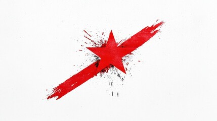 Red Star with Paint Splatter on White Background Abstract Artwork Symbol of Revolution and Change