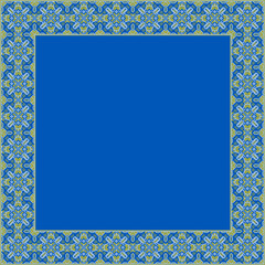 Vector illustration frame for text of Ukrainian ornament in ethnic style, identity, vyshyvanka, embroidery for print clothes, websites, banners. Background. Geometric design, border, copy space, frame