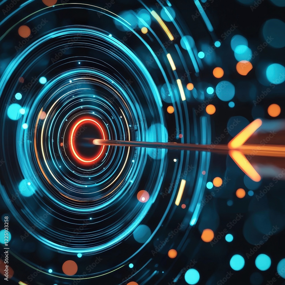 Aufkleber close-up of a target with glowing circles and an arrow in motion