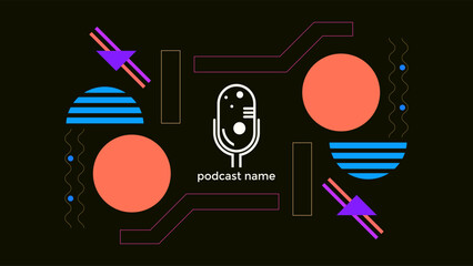 ABSTRACT TEMPLATE PODCAST FLAT COLOR WITH GEOMETRIC SHAPES DESIGN DARK BACKGROUND VECTOR. GOOD FOR COVER, BANNER, WEB,SOCIAL MEDIA