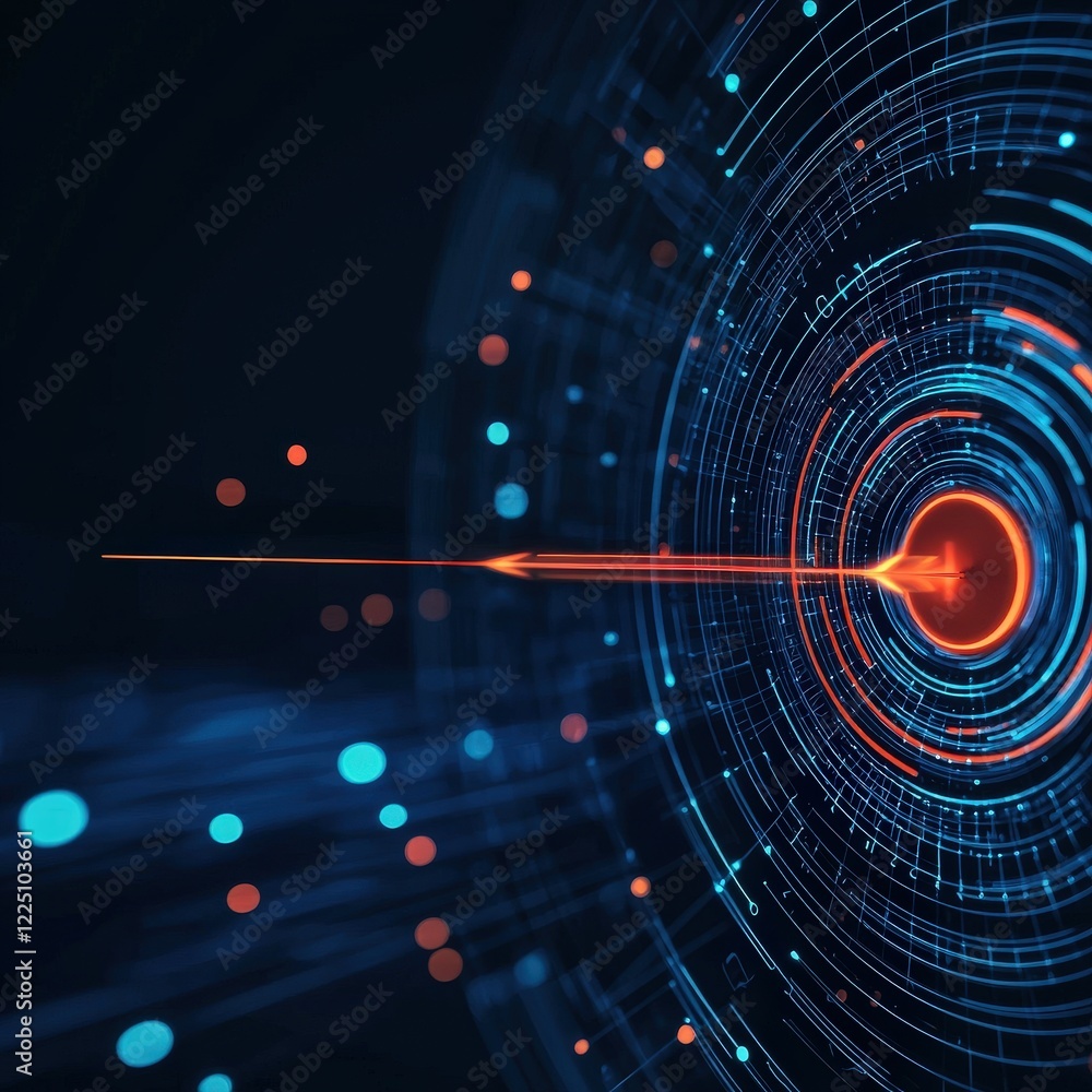 Poster close-up of a target with glowing circles and an arrow in motion