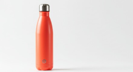 Orange Stainless Steel Water Bottle on White Background