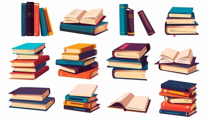 Colorful Cartoon Pile of Textbooks and School Books with Bookmarks