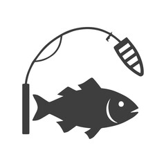 Black Silhouette Fish and Rod Logo Concept

