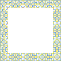 Vector illustration frame for text of Ukrainian ornament in ethnic style, identity, vyshyvanka, embroidery for print clothes, websites, banners. Background. Geometric design, border, copy space, frame