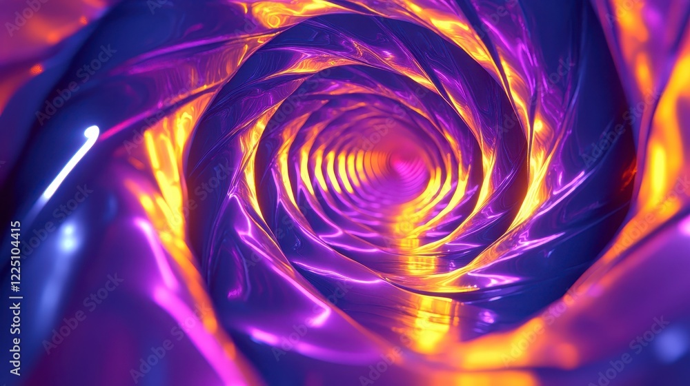 Poster abstract purple and orange swirling tunnel with glowing lights, creating a dynamic and vibrant visua