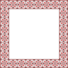 Vector illustration frame for text of Ukrainian ornament in ethnic style, identity, vyshyvanka, embroidery for print clothes, websites, banners. Background. Geometric design, border, copy space, frame