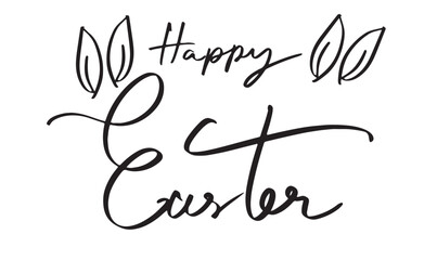 Happy easter day ear rabbit bunny drawing written calligraphy hand lettering black color script object icon happy easter day april month 2025 year spring time season event decoration easter day egg 