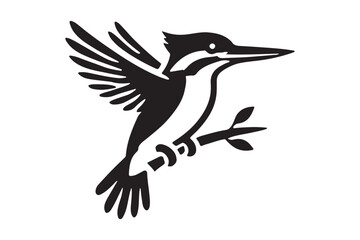 Kingfisher Bird Shadow Art Black Silhouette Vector Illustration