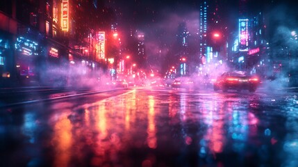 Neon City Nightscape: Cyberpunk Rain-Soaked Streets