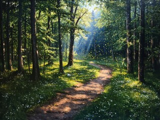 Fototapeta premium Enchanted twilight forest trail nature gigapixel magical environment captivating viewpoint