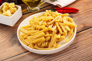 Raw dry Italian pasta - casarecce