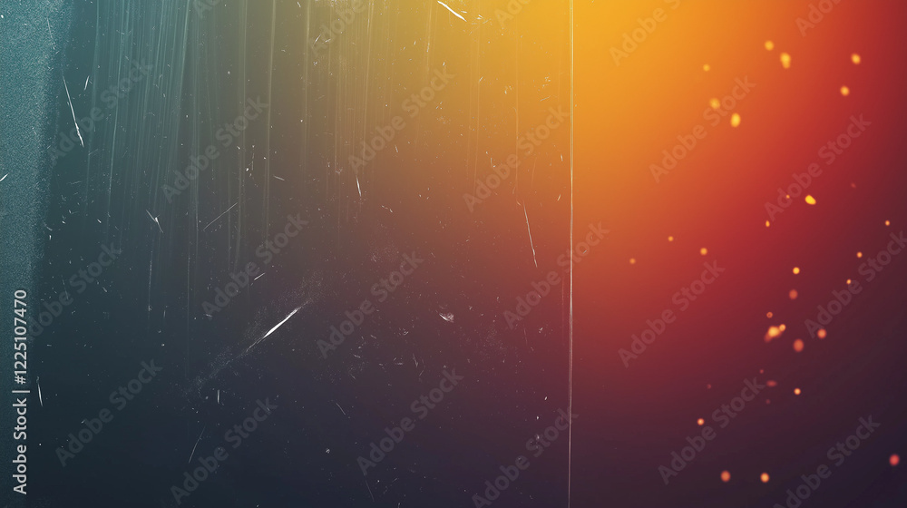 Poster retro-inspired abstract gradient background with dark blue transitioning into warm orange, featuring