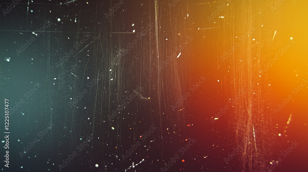 Poster retro-inspired abstract gradient background with dark blue transitioning into warm orange, featuring