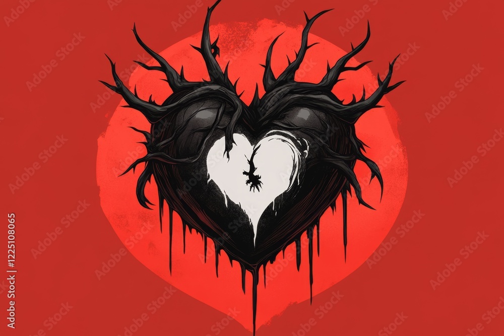 Poster A flat design of a thorny vine encircling a heart, its sharp edges representing the bitterness of resentment and emotional pain