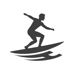 Minimalist Surfboard Rider Silhouette Logo Design
