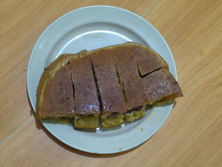 Sweet martabak.
Sweet martabak is a traditional Indonesian food that tastes sweet and savory.