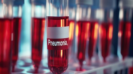 Test Tubes with Red Liquid Labelled for Pneumonia Research Study