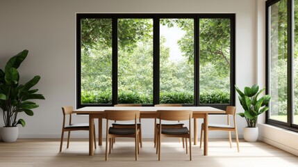 Fototapeta premium Modern workspace promoting a healthy work environment with large windows and greenery