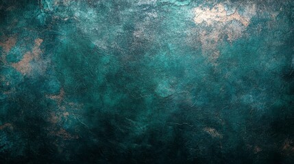 Naklejka premium Abstract teal and dark green textured background with subtle light speckles and variations in shade creating a cosmic or underwater feel. The image