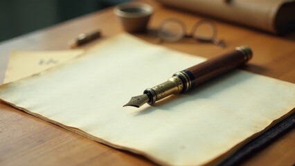 Elegant fountain pen rests on aged paper, inviting a moment of thoughtful writing and reflection