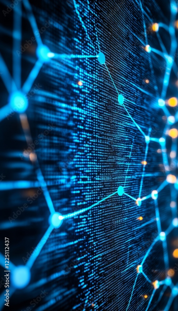Poster abstract network connections and data streams flowing on a digital blue technology background