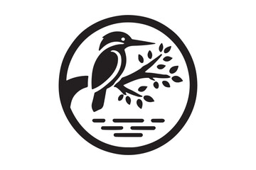 Kingfisher Bird Logo Sleek Black Silhouette Vector