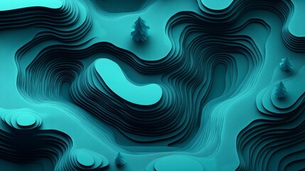 Obraz premium Abstract teal and blue 3D rendering of a mountainous landscape, featuring a low poly style and a textured surface. The image showcases various layers