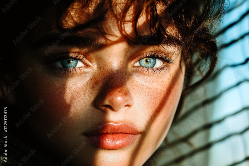 Aufkleber a hyper-realistic close-up of a person face, their eyes sparkling with hope and their lips slightly 